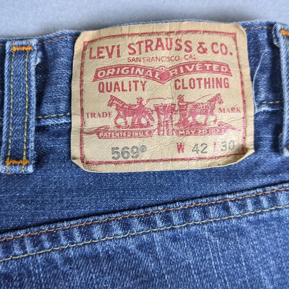Y2K Levis 569 Jeans Mens 42x30 Blue Medium Wash Denim Loose Straight Relaxed Fit